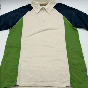 Bobby Chan Polo 70% Silk Blend Shirt Mens Small Green/beige/Blue size small